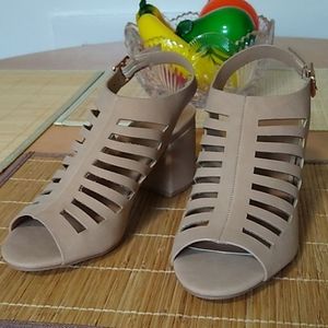 Laser Cutout Sling Back Block Heel Sandals